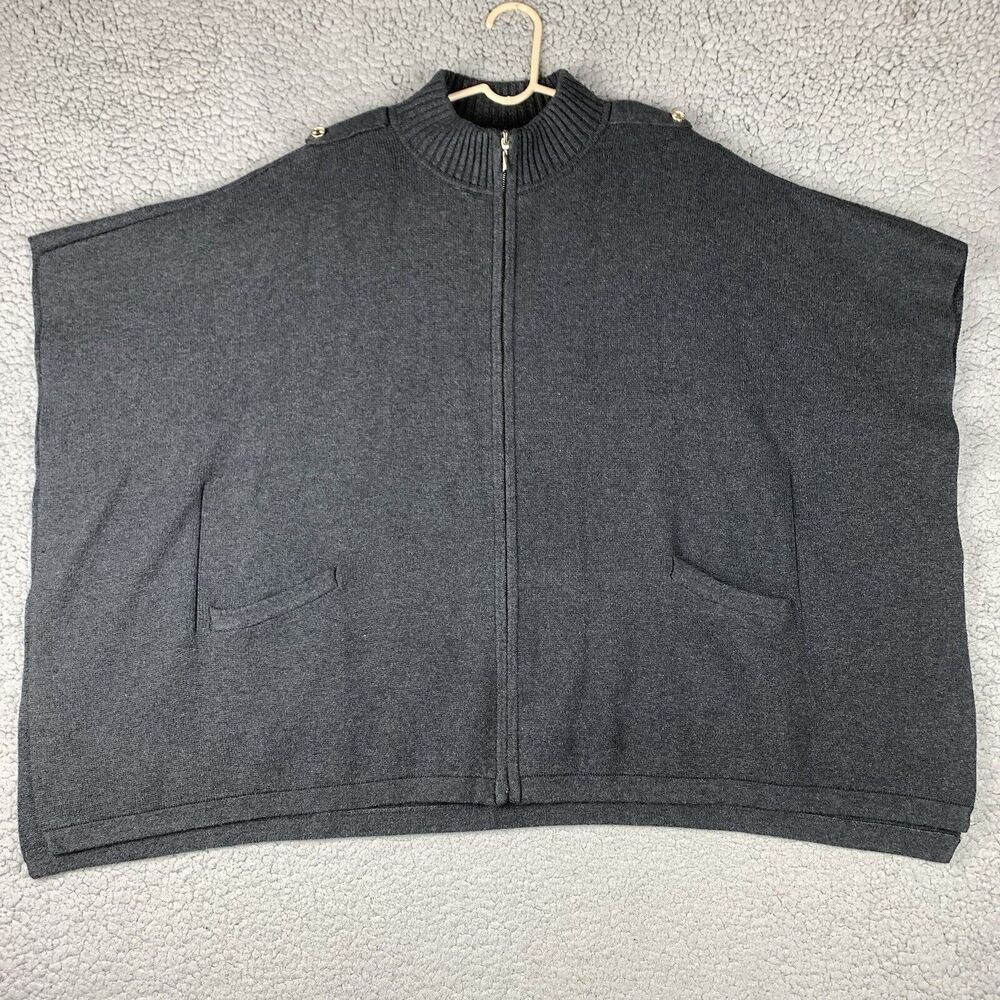 White House Black Market Cape Sweater One Size‎ Reg Shoulder Tabs Heavy Knit Zip
